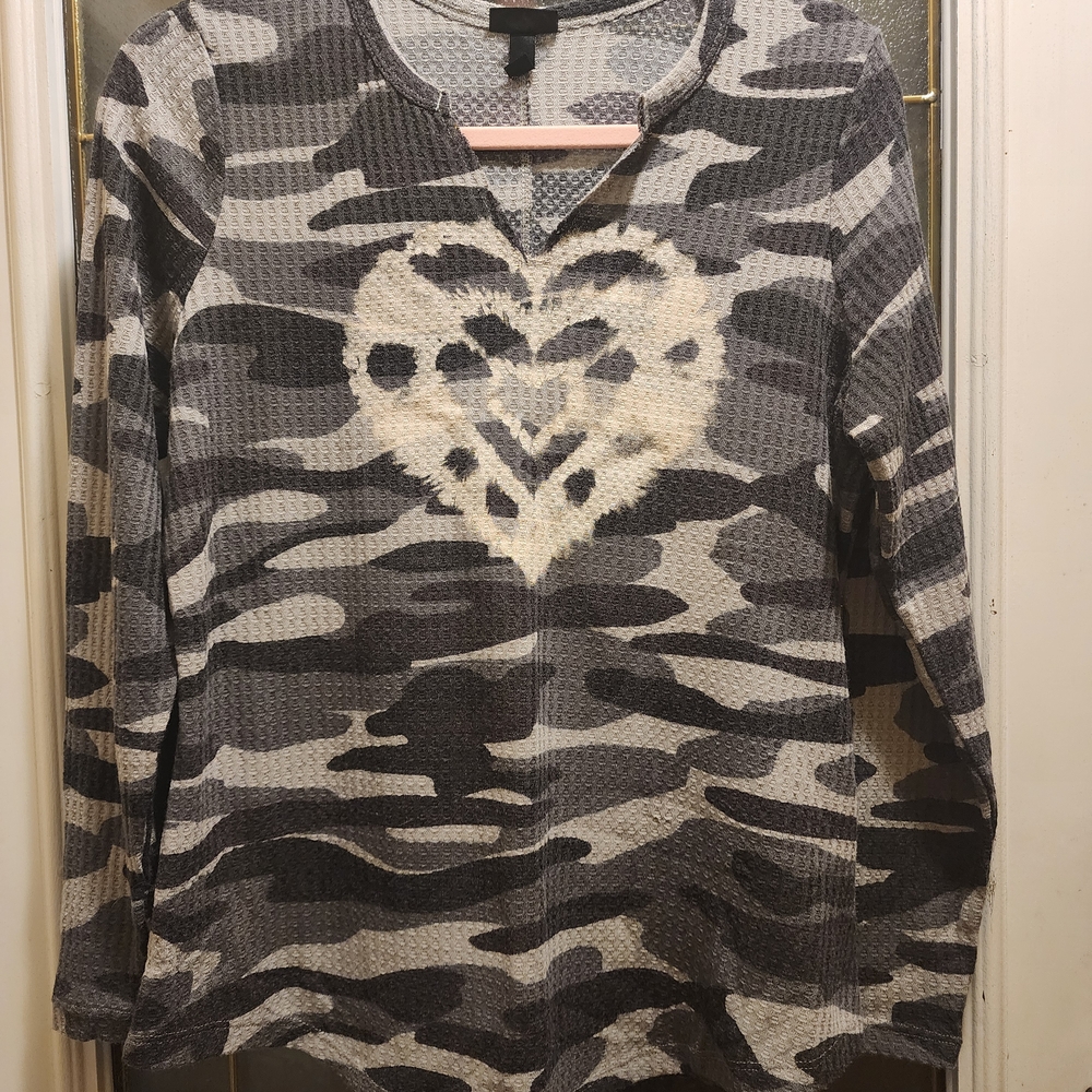 Torrid Gray Camouflage Waffle Knit Top